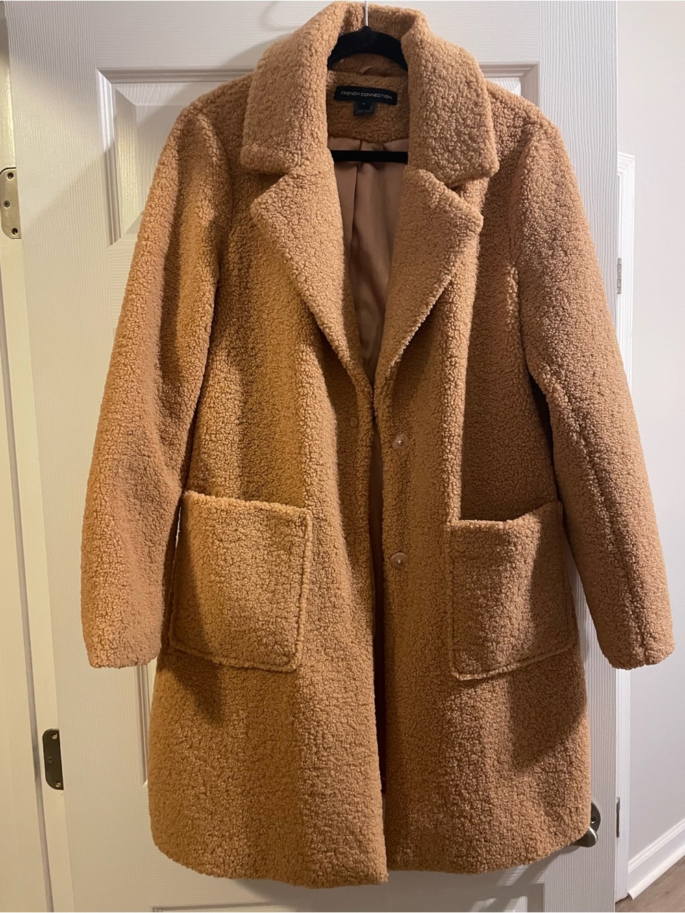 French Connection Camel Teddy Coat with Pockets Size L NWOT 🐻